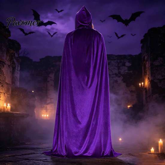 Theatrical Role Play Costume Unisex Adults Hooded Cloak, Velvet Vampire Wizard Cape, Renaissance Mysterious Witch Cape Medieval Halloween for Cosplay,
