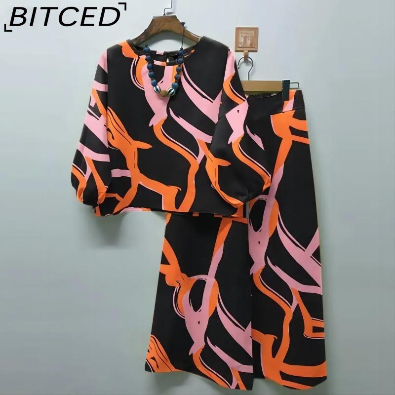 

BITCED Літній жіночий повсякденний комплект: Богемний топ, Штани широкого крою, Набір з 2 предметів S чорний