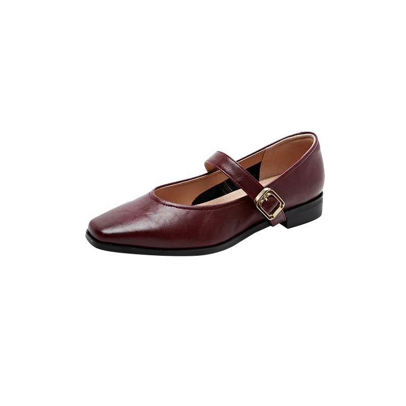 Fashion Mary Jane Women's Shoes Spring Autumn French Casual Shoe Womens Retro Single Buckle with Shallow Mouth Round Toe Low Order Shoes