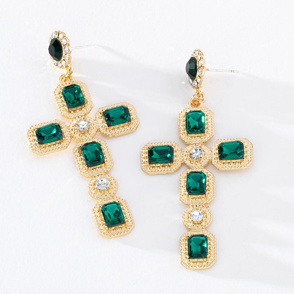 

Pinkdudu индивидуальные 3 цвета стеклянные серьги-капли с крестиком винтажные романтические роскошные серьги со стразами для женщин ювелирные изделия PD1300 зелёный