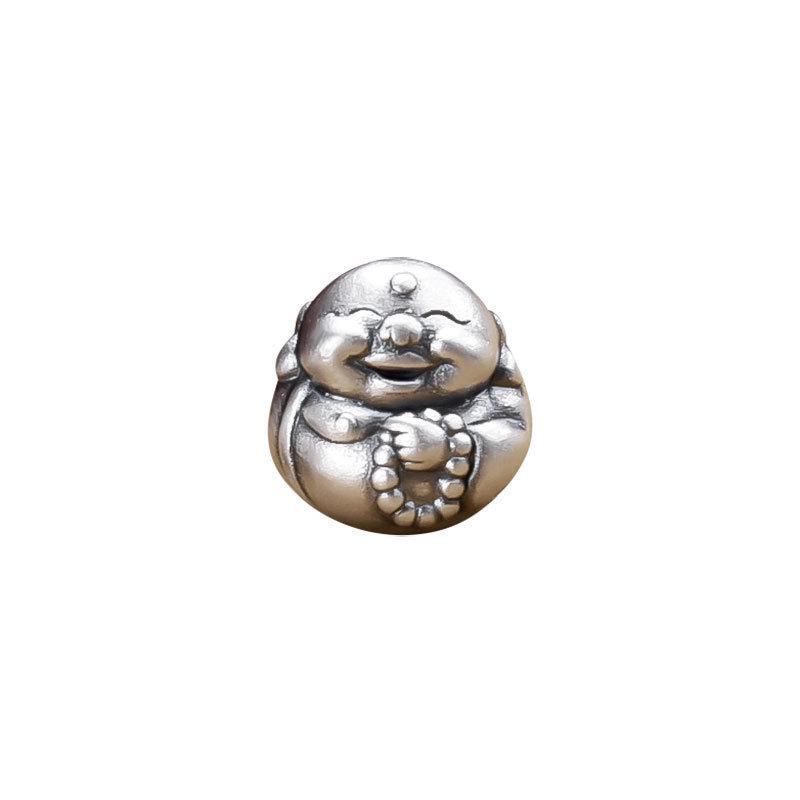 999 Sterling Silver Laughing Buddha Spacer Bead Pendant for Woven Bracelet DIY Crafts
