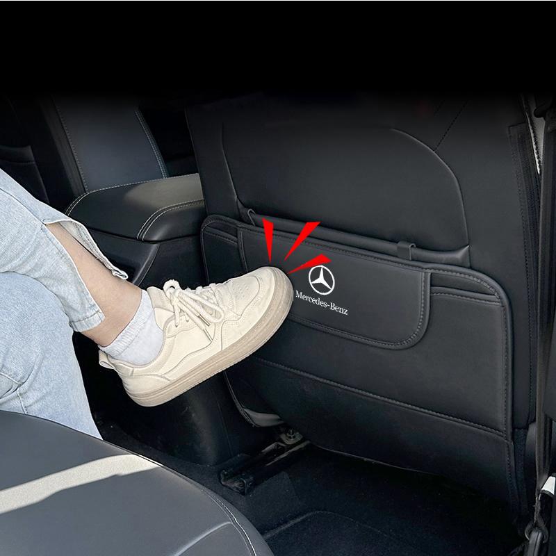 PU Leather Car Seat Back Anti Kick Pad Waterproof Anti Scratch Protector with Storage Pocket for Mercedes-Benz C E S GLC GLE Etc