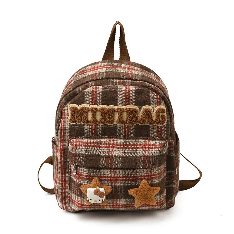 Foreign-Style Plaid Boys And Girls Backpack Cute Kitten Star Student Schoolbag Children'S Backpack