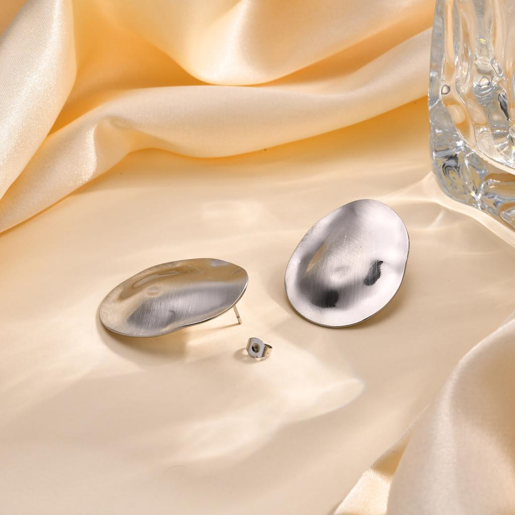 Orecchino a Perno Oversize Opaco Acciaio Inossidabile Ipoallergenico, Geometrico Ovale Orecchini da Donna Minimalisti