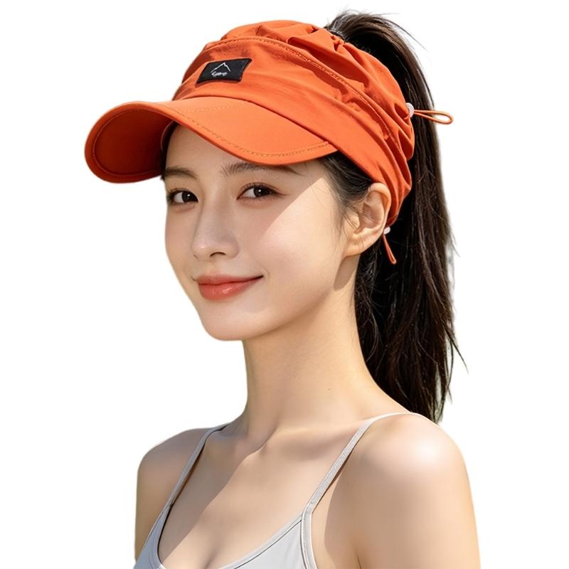 Women's Packable Open-Top Sun Hat Cap, Breathable Nylon Ponytail Style with Front Bill for Hiking and Holiday Travel