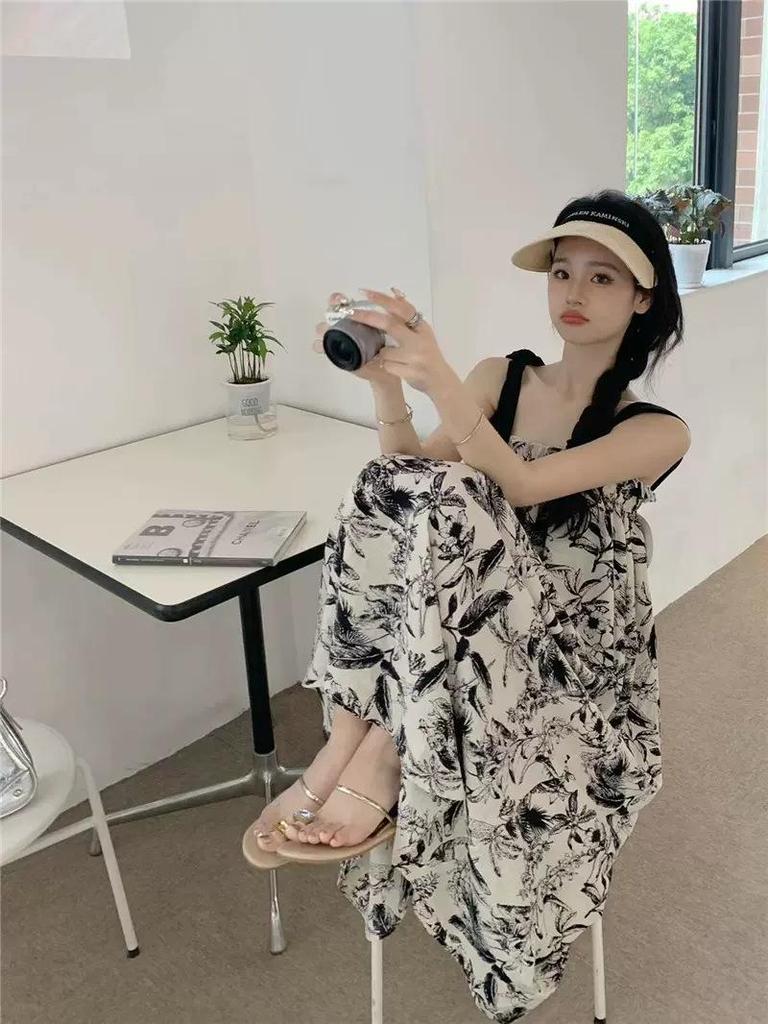 Damen Retro Tintenprint Schnür-Plissee-Camisole-Top