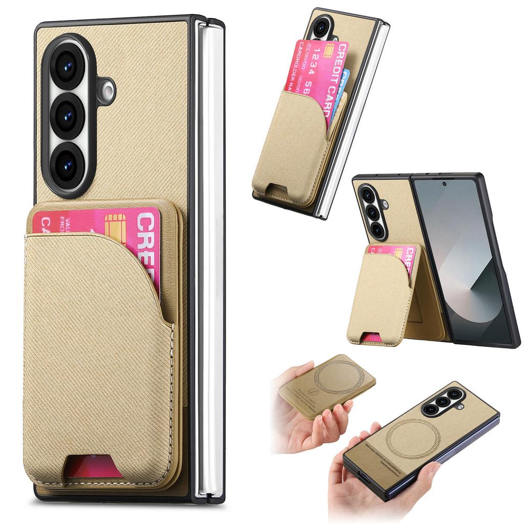 Für Samsung Galaxy Z Fold7 5G Magnetische Hülle Ständer Denim-Textur Leder-Rückseite mit Abnehmbarer Kartenhalter-Tasche