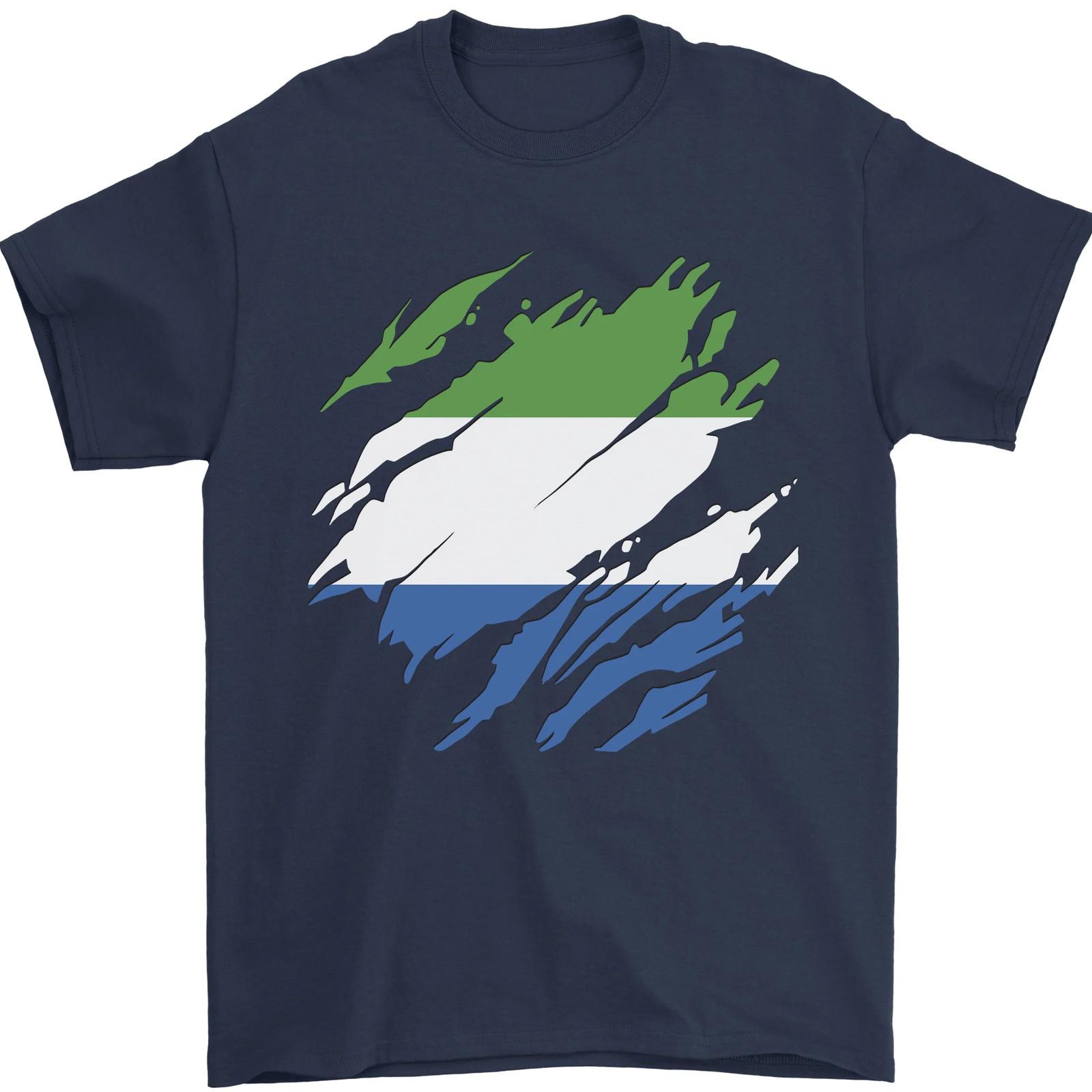 Torn Sierra Leone Flag Leonian Day Football Mens T-Shirt 100% Cotton S
