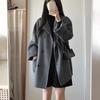 Gray Korean-Style Wool Coat for Women - Spring/Autumn 2025, Petite Mid-Length