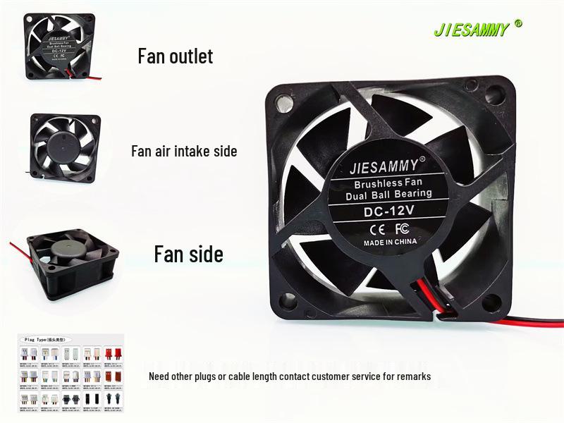 JIESAMMY 6025 Double Ball Bearing 6CM Variable Frequency Chassis Fan (24V/12V/5V) Specify Other Plug/Length