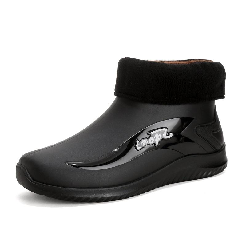 Fashion Rain Shoes Men's Low Tube Non-slip Fishing Rain Boots Waterproof Shoes Fleece Warm Kitchen Rubber Shoes Car Wash Overshoes