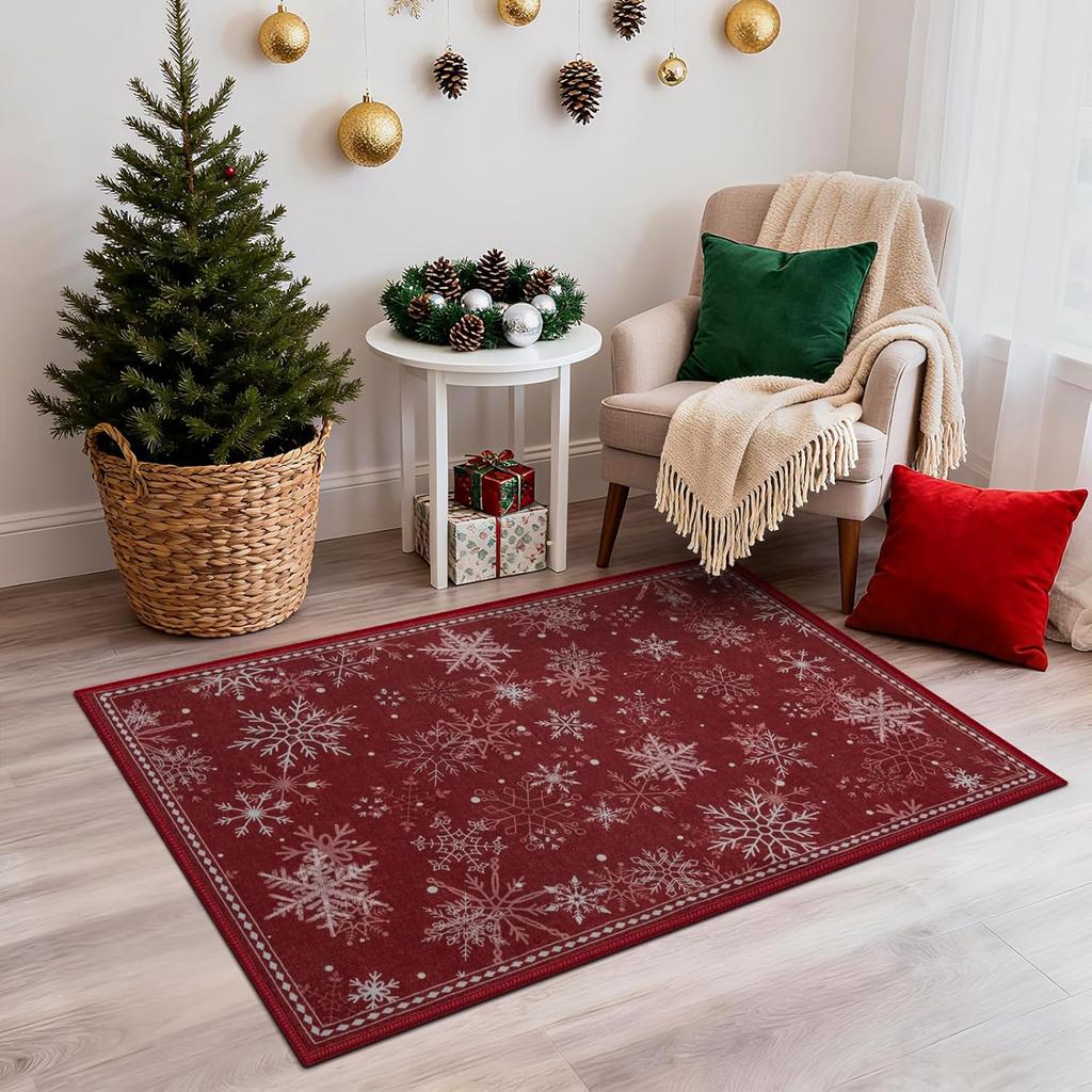 Weihnachts-Schneeflockenmuster Fußmatte für Wohnzimmereingang, Wohnzimmer Badezimmer Saugfähiger Teppich, Heimdekoration