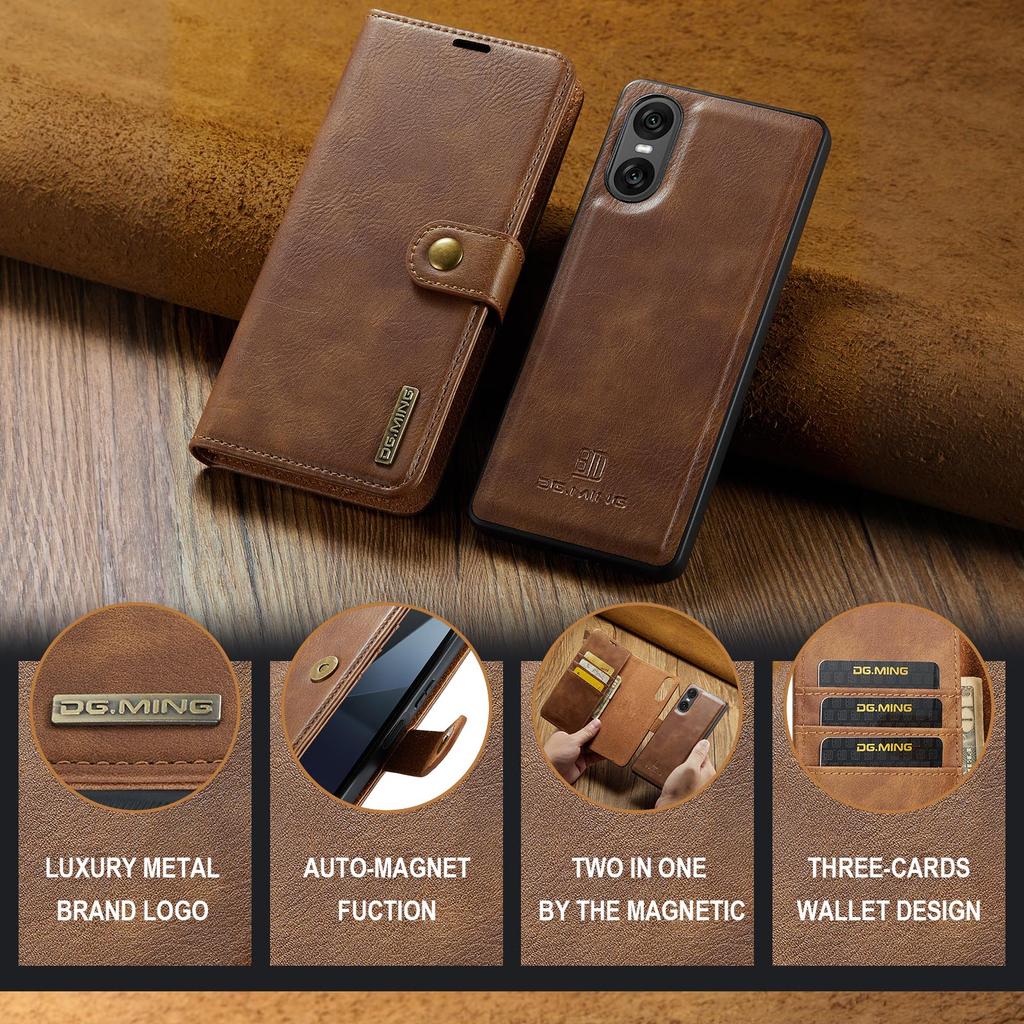 DG.MING for Sony Xperia 10 VI Case Removable 2 In 1 Split Leather Flip Phone Cover