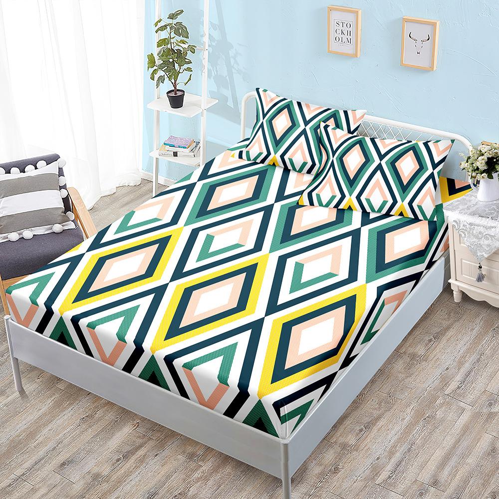

Geometric Striped Plaid Mattress Three-Piece Set, Mattress Cover, Protective Cover, Bed Sheet All Inclusive Sheet 100*190*40cm*1 Pillowcase 51*75cm*1