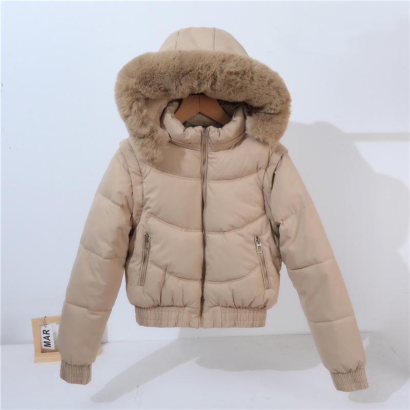New Style Fur Collar Down Jacket for Women, Korean Style Short Plus Velvet Jacket, Winter Thickened Cotton Jacket for Little People