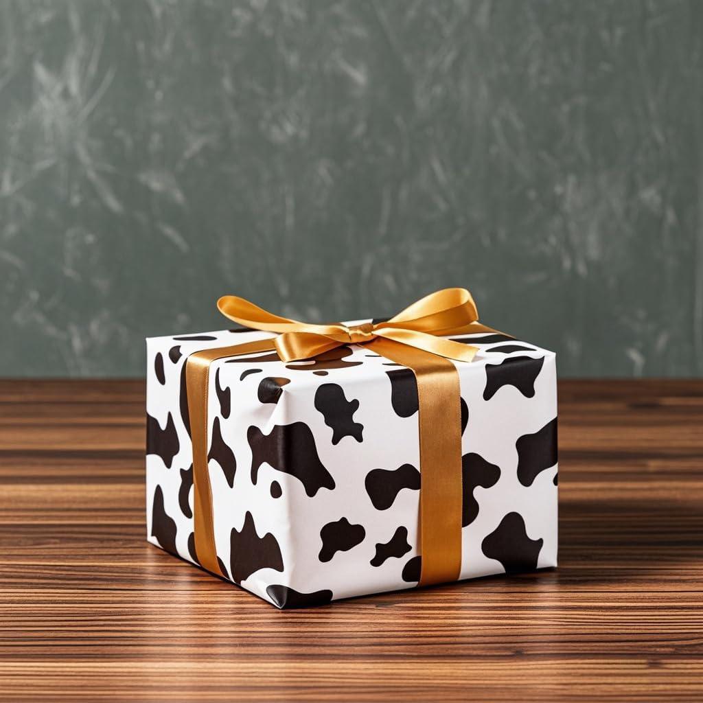 10 Sheets Happy Birthday Wrapping Paper, Black and White Cow Gift Wrap Paper 27x20 Inch Folding Packaging