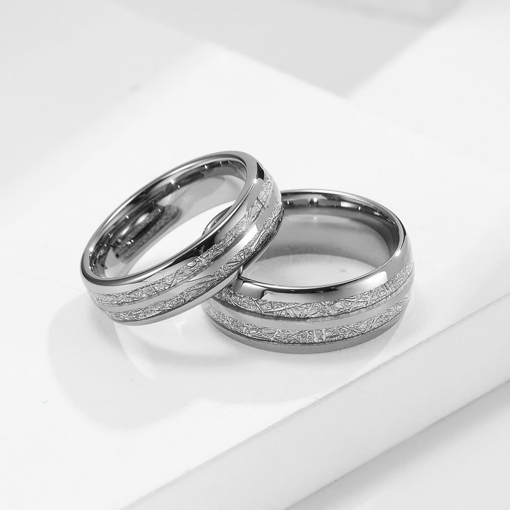 Dubbelspårig volframstålsinlagd is-silkesring för frieri. Enkel parring för män och kvinnor.