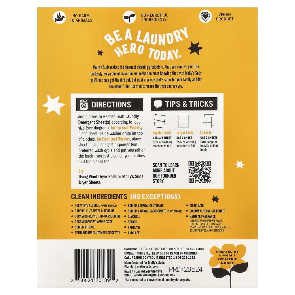 Molly's Suds Laundry Detergent Sheets, Citrus Grove, 35 Sheets