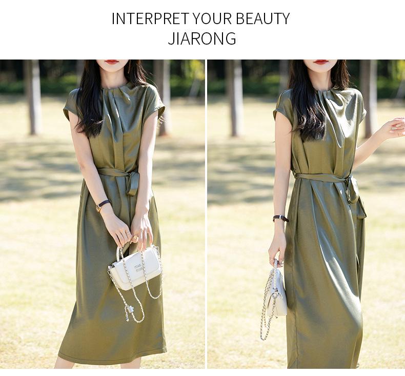 Silky Satin Minimalist French Summer Long Skirt Dress for Women