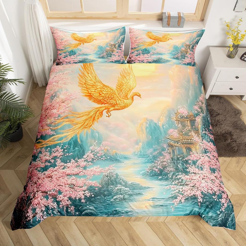Colorful Phoenix Duvet Cover Set Cartoon Birds Bedding Set Full King Size Microfiber Flame Wings Comforter Cover For Boys Girls