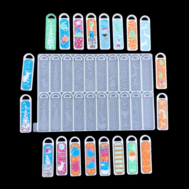 Glänzende Weihnachtslesezeichen Kollektion Schlüsselanhänger Silikonform DIY Schlüsselanhänger Anhänger Schmuck Epoxidharz Bastelformen