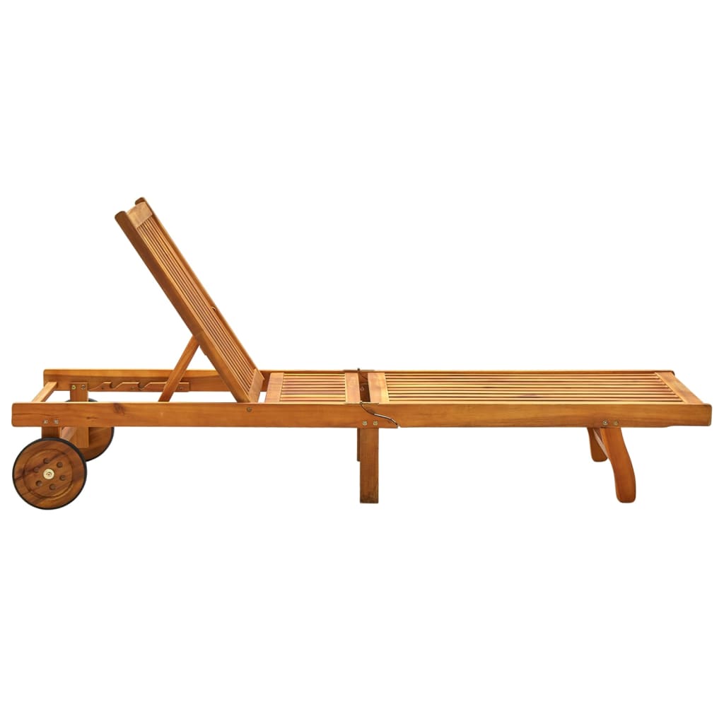 Folding Sun Lounger with Cushion Solid Acacia Wood