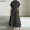 Women Summer Round Neck Casual Short Sleeve Long Dress