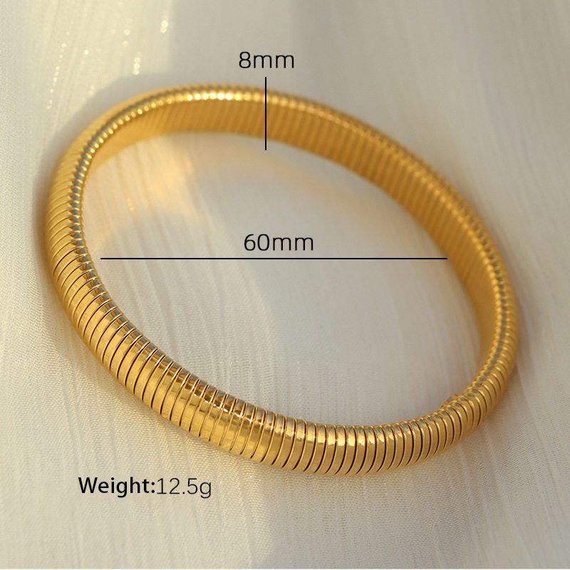 

and American Fashion Light Luxury Vintage Style Exaggerated Wide Bracelet Titanium Steel Non-Fading Bracelet Niche Elastic Snake Bone Bracelet 8mm Wide (60mm Ring) Gold