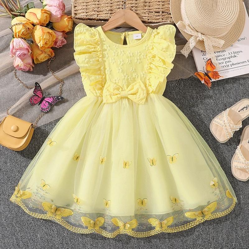 Girl Short Sleeves Dress Children Kid Casual Summer Beach Sundress Princess Dresses Clothes