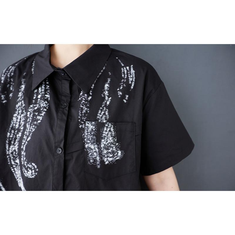 Dimanaf 2025 Plus Size New Summer Blouse Short Sleeve Vintage Printing Casual Women Loose Tops Buttons Shirts