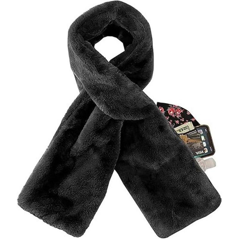 Pull Through Zipper Pocket Neckwear Faux-Fur Scarf Women