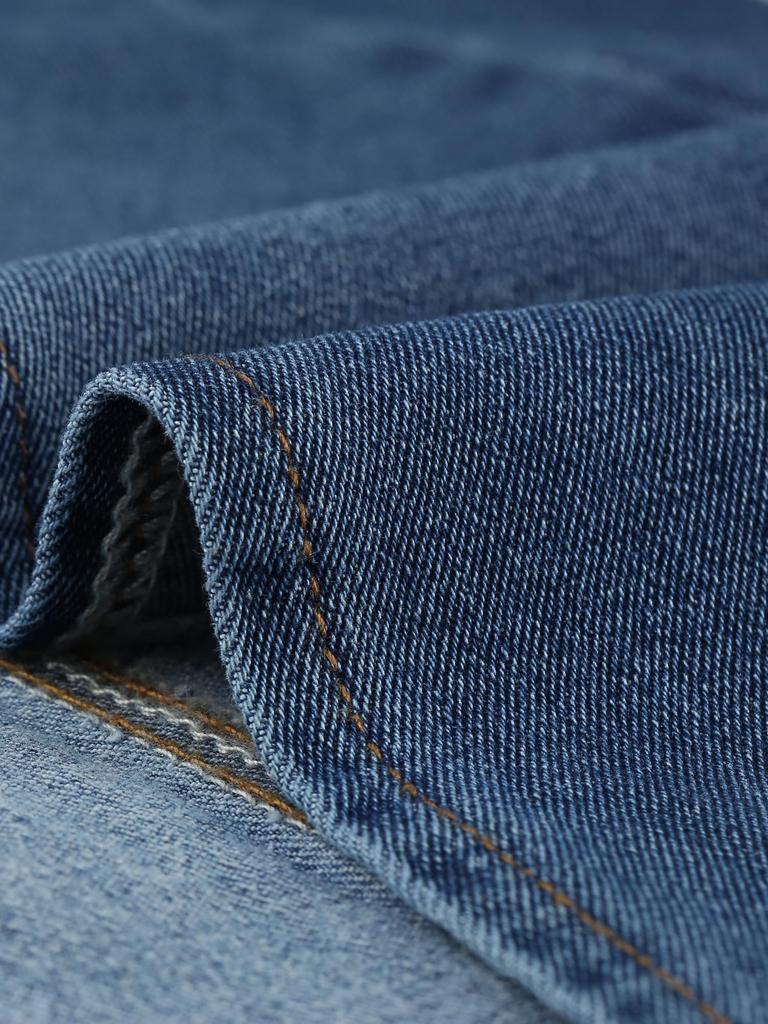 Allegra K Lässiger Denim-Jeansrock mit vorderer Größe XL Damen High-Waist Knielang Schlitz, Blau,