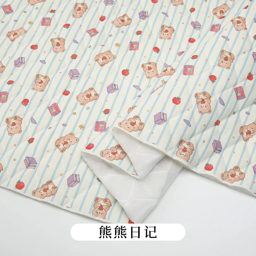 0.5m/1m/2m Thicken Small Bear Printed Corduroy Quilted Cotton Fabric for Sewing Jackets Handmade DIY Children's Clothing Fabric