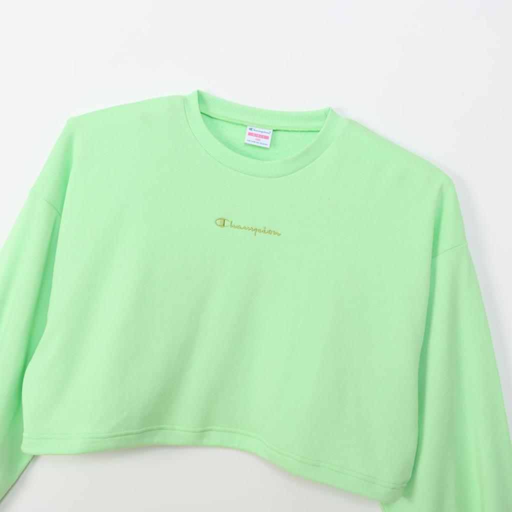 Champion Long Sleeve Crew Neck Sweatshirt with Script Loose Light Green Kids' Logo, Fit, (CK-Z003)