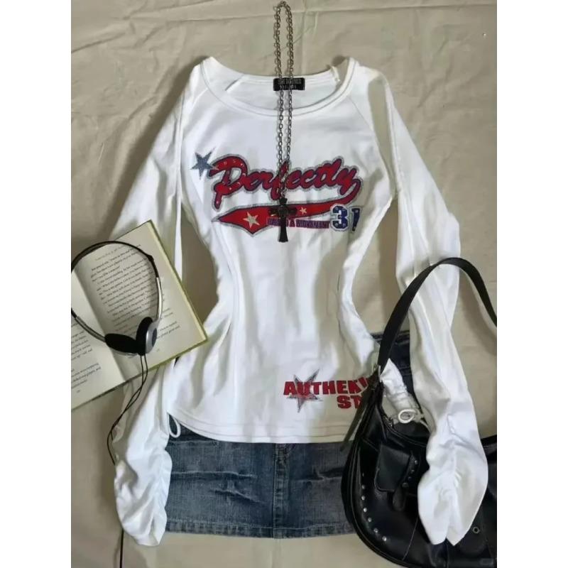 Americké Vintage Tričko Dvě Falešné Části Dámské Streetwear Hip Hop Gotické Harajuku Grunge Y2k Crop Top Černé Lebky Punková Trička