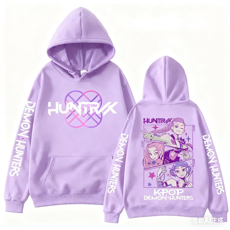 Harajuku Kpop Devil Hunter graphic hoodie Mira Rumi Zoey Huntrix printed hoodie pullover Men's and women's street sportswear