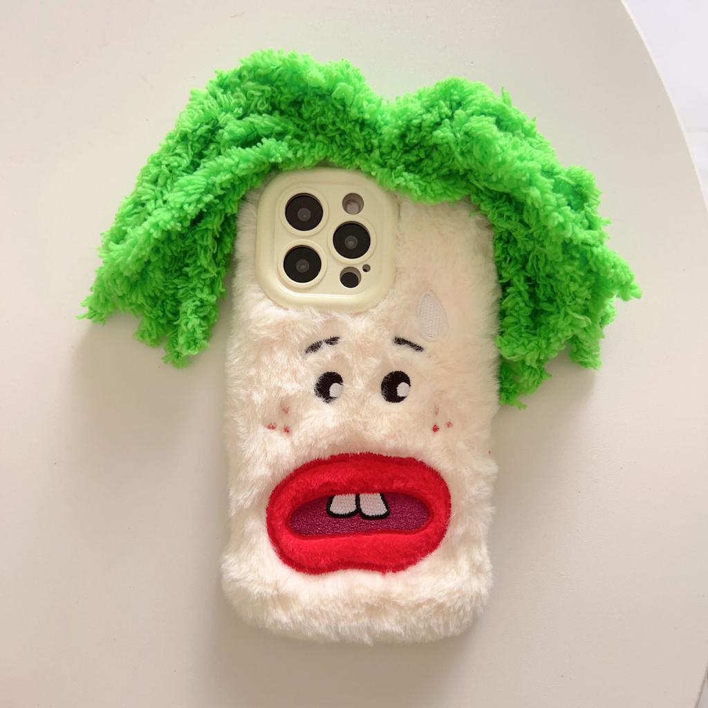 Green Hair Plush Warm Phone Case Is Suitable for Apple 16promax Lens Holder 13/12PRO Anti-drop 11.