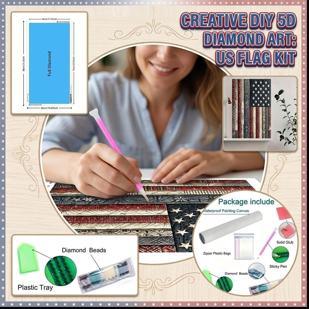 Kit Pittura Diamante 5D Fai da Te Design Bandiera Americana Trapano Completo Ricamo Artigianato Arte da Parete 76 2x122cm per Decorazione Casa e Regalo