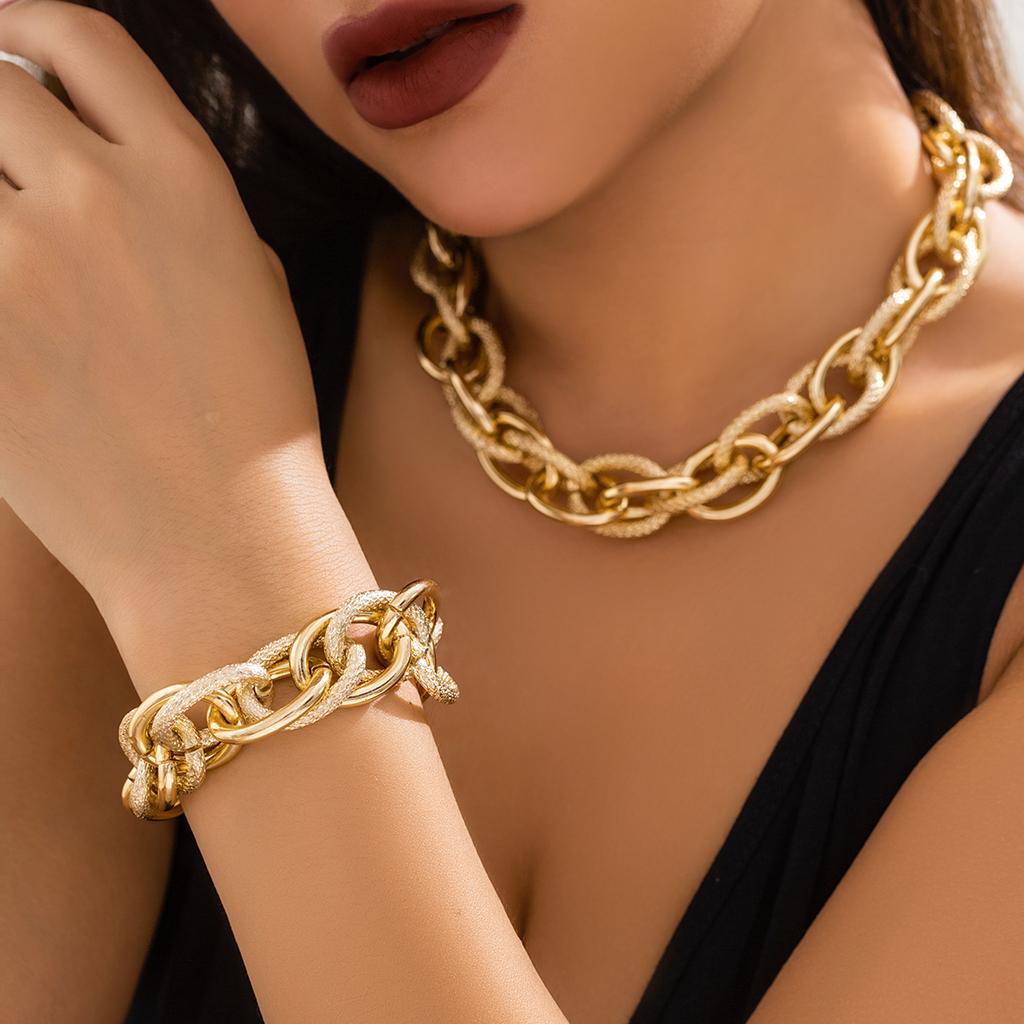 Exaggerated Thick Cross Chains Choker Necklace and Bracelet for Women Trendy Chunky Chians Hand/Neck Accessories Fashion Jewelry