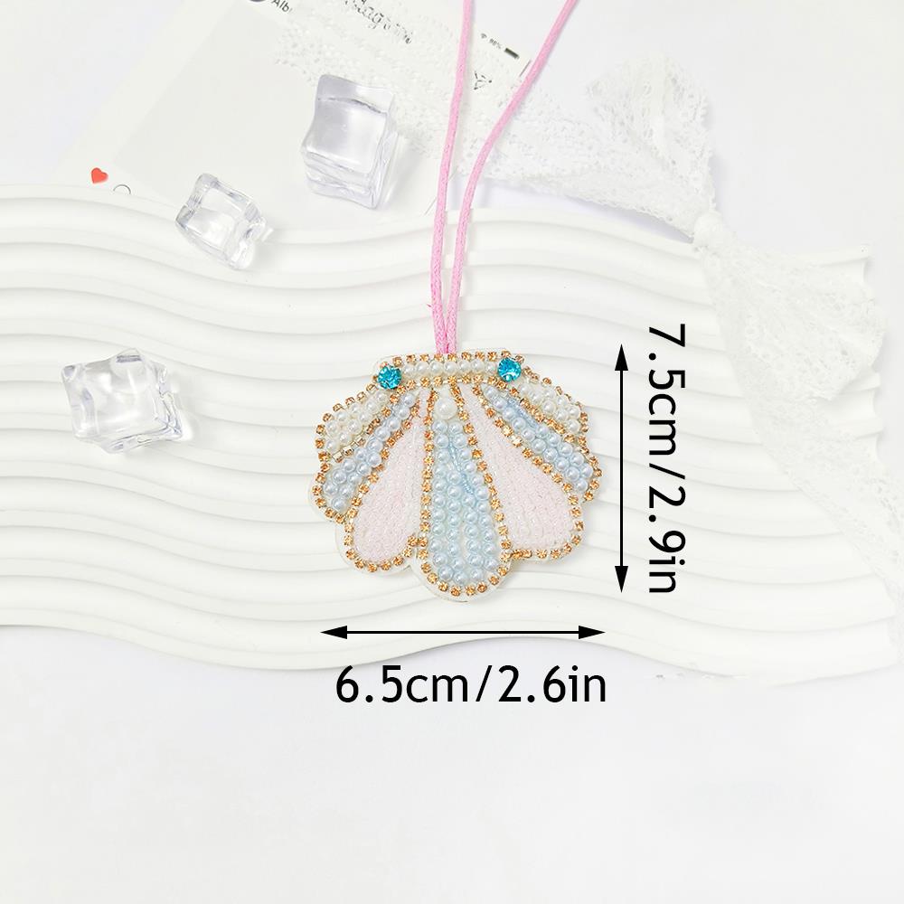3D Beaded Conch Shells Starfish Hanging Rope Keychain Rhinestone Beaded Patches Crystal Bag Charm Handmade Hanging Decoration