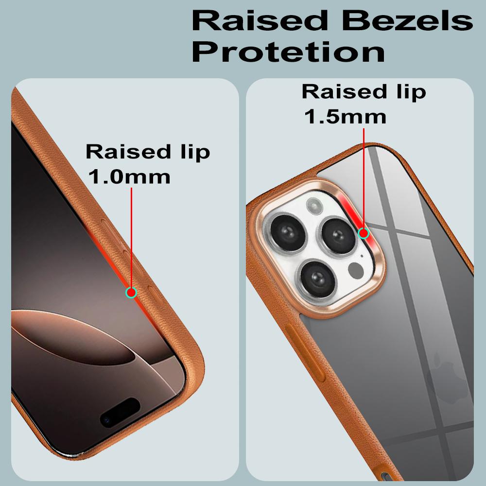 2 IN 1 Splicing Leather Texture Clear Acrylic Case For iPhone 16 15 14 Plus 11 Pro Max Metal Lens Protect Shockproof Cover
