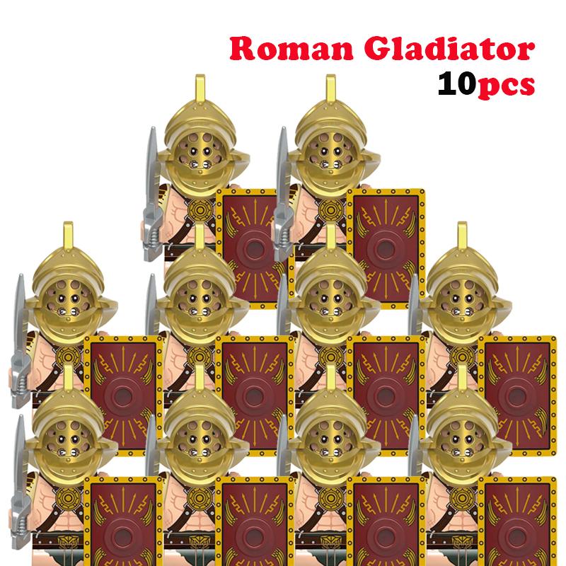 10 st MOC Medeltida Slott Riddare Rom Soldater Byggklossar Militär Forntida Egypten Mumiefigurer Krigare Vakt Vapen Kloss