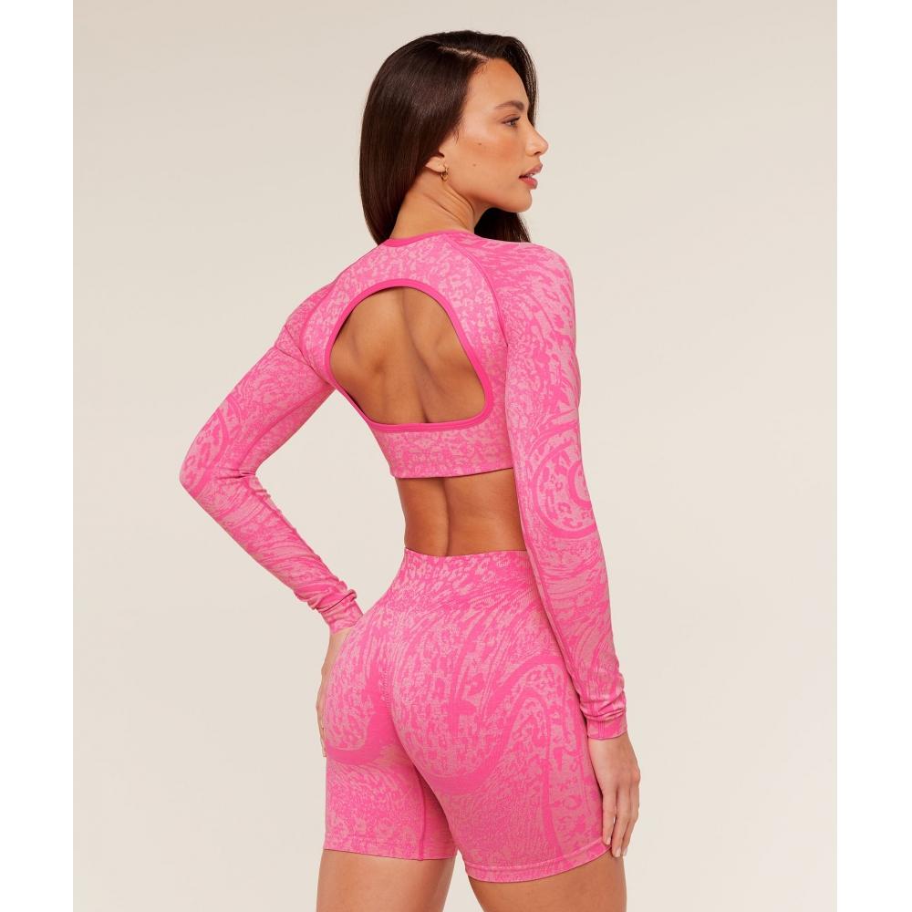 Gymshark Adapt Animal X Whitney Long Sleeve Crop Top Electric Pink    Sorbet Yellow b5c9X Kdh4