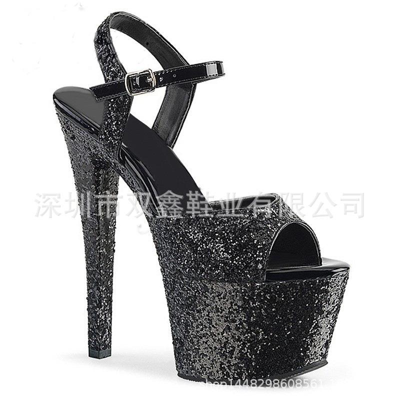 17Cm Super High Heel Average Size Fish Mouth Leather Lady Rubber Order Buckle French Black Fashion Sandals