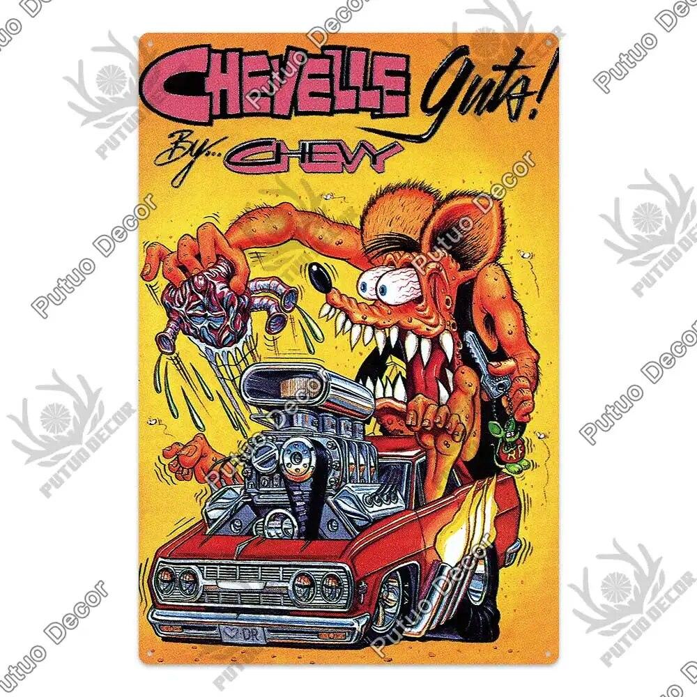 Putuo Decor Rat Fink Modified Car Culture Vintage Metal Tin Sign Decorative Plate for Garage Man Cave Bar Pub Club Decoration
