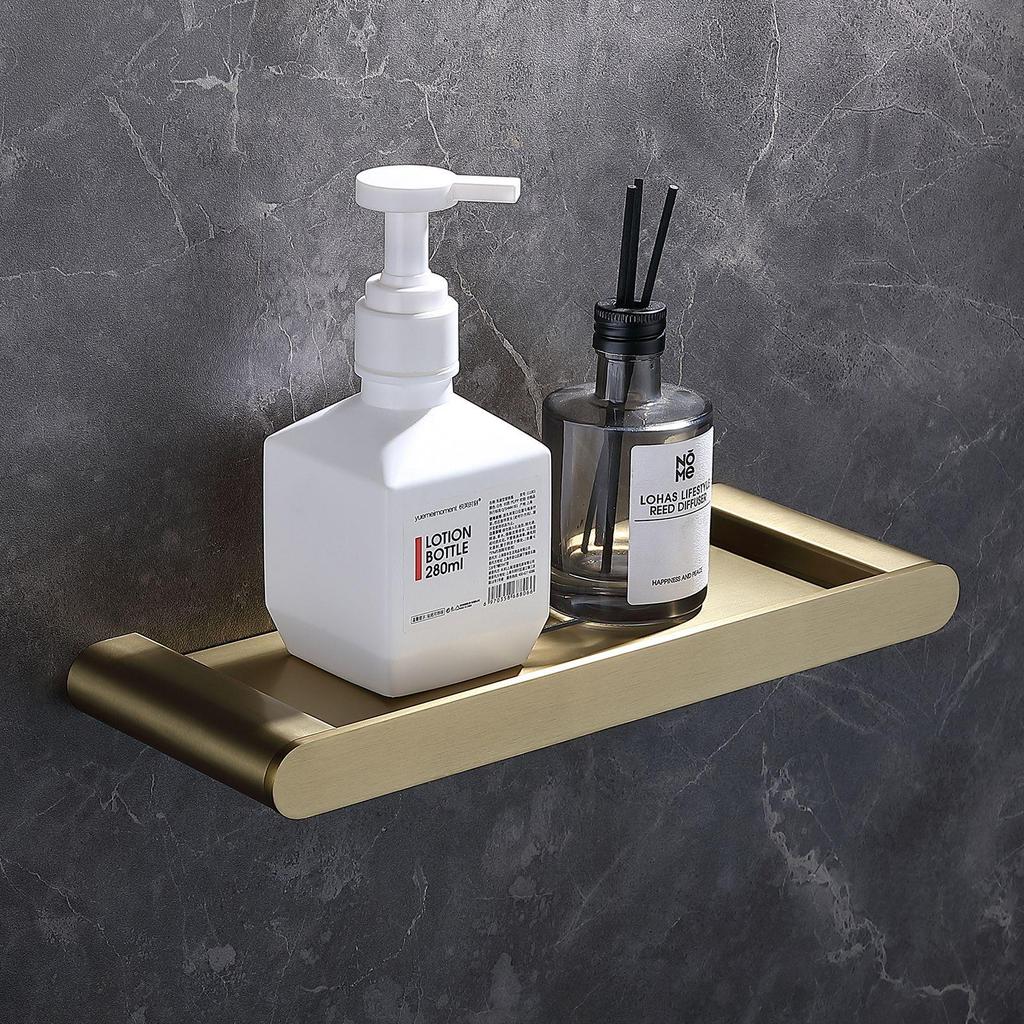 Brushed Gold Bathroom Towel Rack and Shelf Set