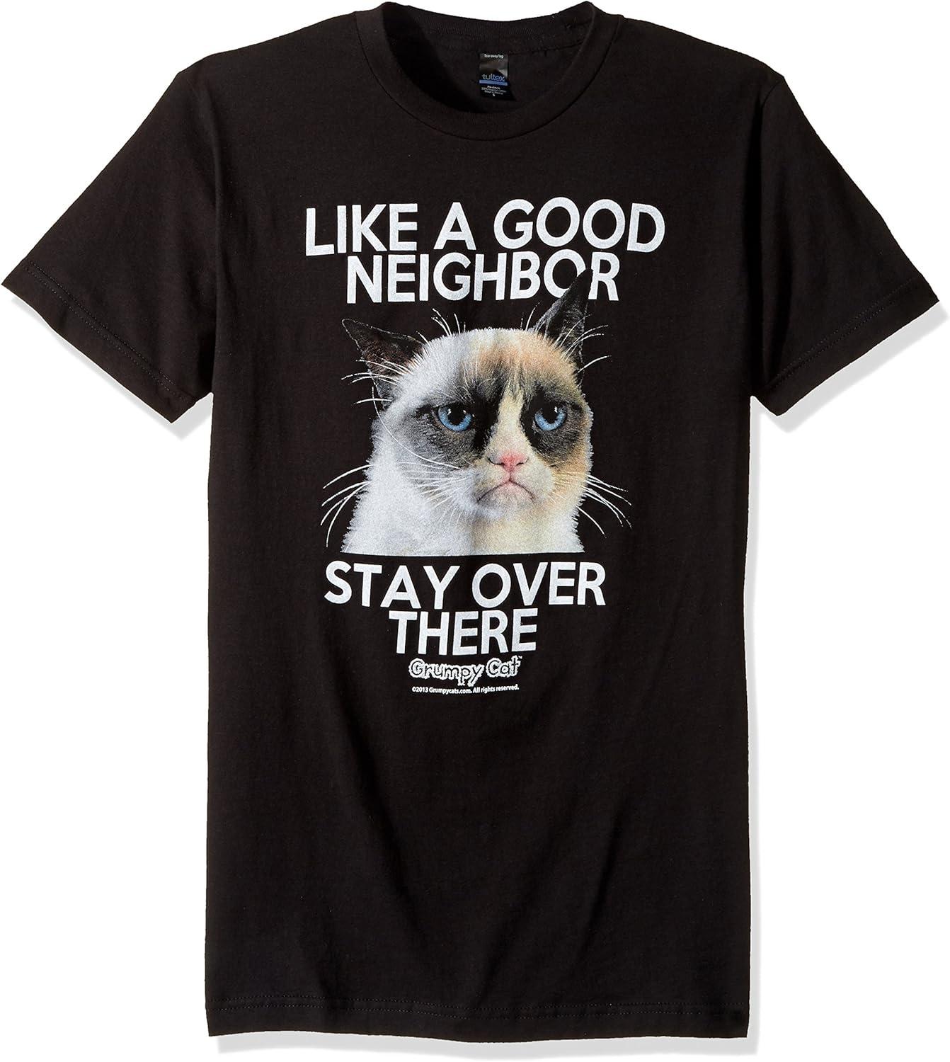 Мужская футболка с графическим принтом «Сердитый кот: Добрый сосед» S