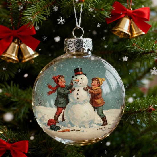 Vintage Christmas Baubles Plastic Hanging Ornaments with Classic Holiday Designs Festive Tree Decor for Home Office Party