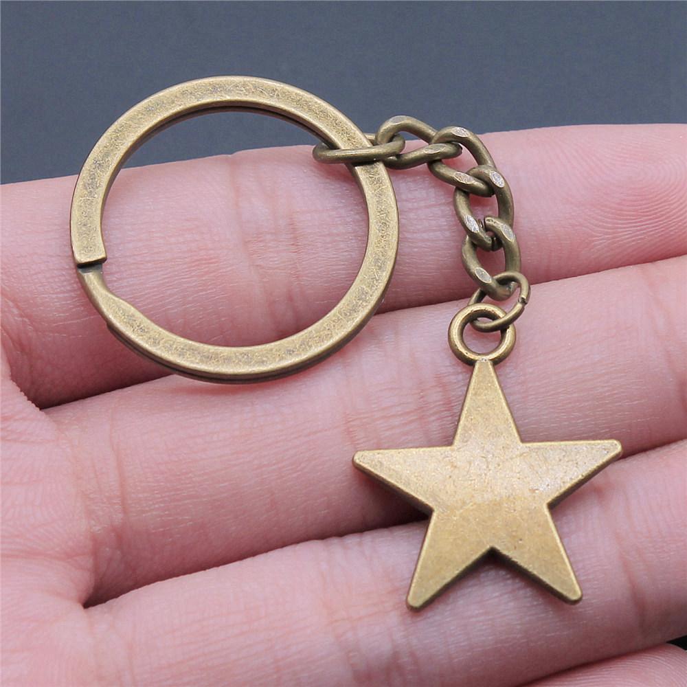 28mm Key Ring Star Pentagram Moon Minimalist Jewelry Components QY043