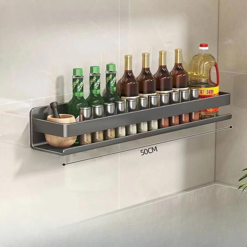 Kitchen Stainless Steel Storage Rack No Punching Bathroom Wall Shelf Seasoning Bottle Storage Kitchen Accessories Organizer